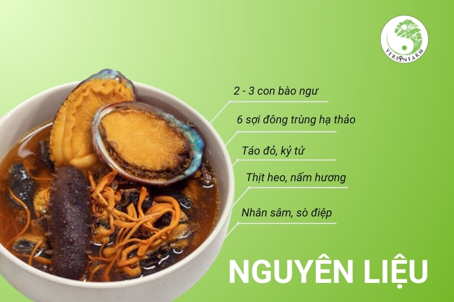Nguyên liệu nấu món đông trùng hạ thảo hầm bào ngư